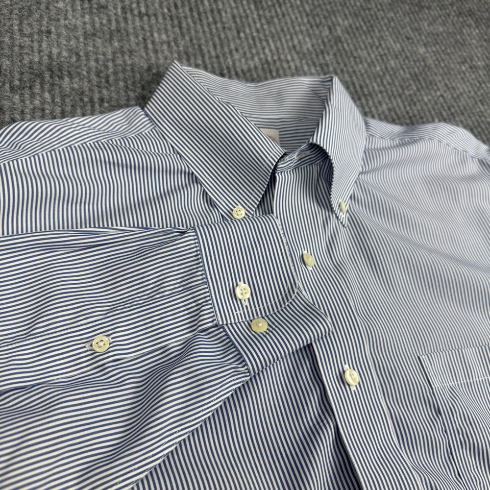 Brooks Brothers 346 Button Down Shirt Mens 16.5 36/37 Blue White Stripe Non-Iron